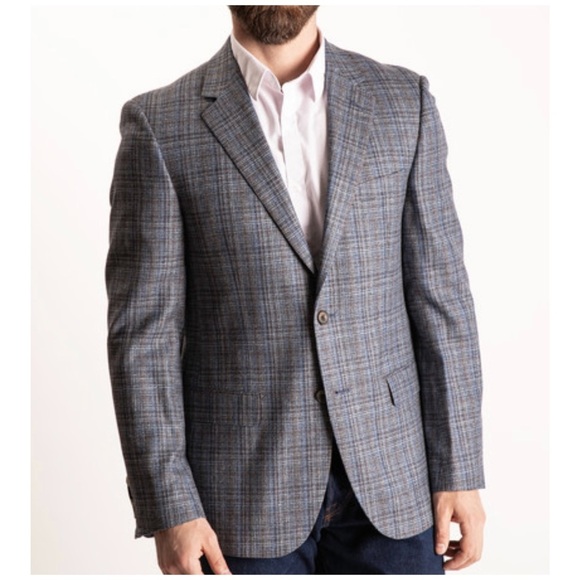 Thom Hudson MelbourneZito Lightweight Silk & Wool Sport Coat Plaid Blue Black